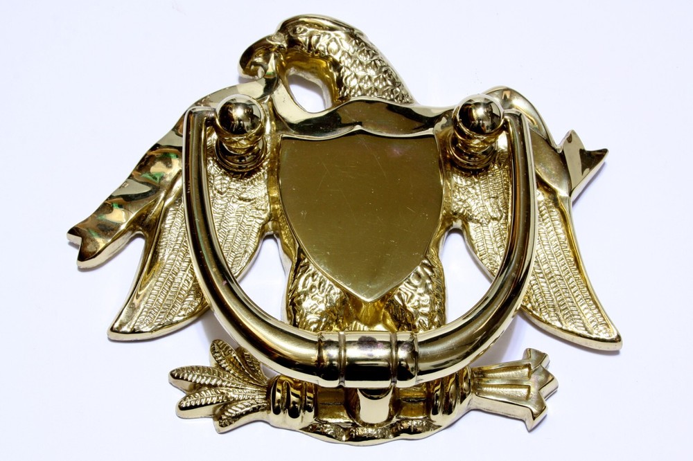 Door Knocker American Eagle & Shield Solid Polished Brass Heavy Large & Vintage