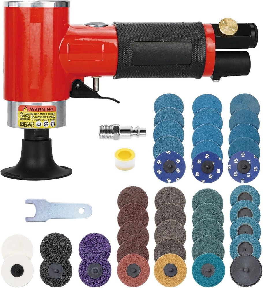 2-Inch Air Right Angle Orbital Sander Grinder with 41pc Roll Lock Discs