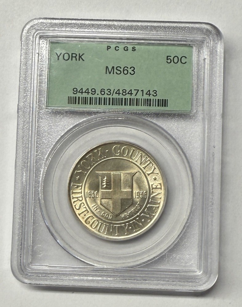 1936 YORK COUNTY COMMEMORATIVE SILVER HALF DOLLAR PCGS MS63 OLD HOLDER