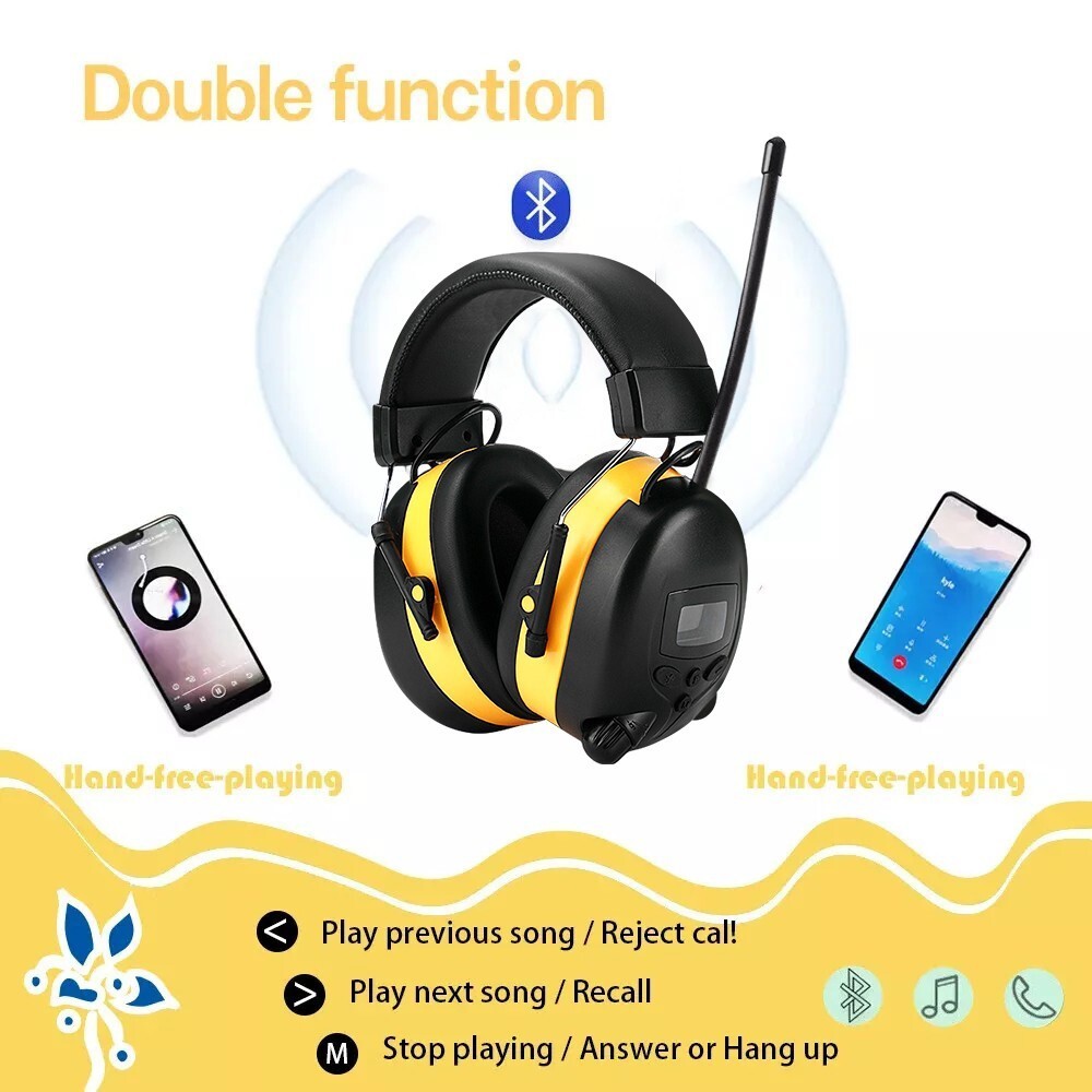 FM Radio Headphones with Digital Display 30dB FM Hearing Protection Earmuffs