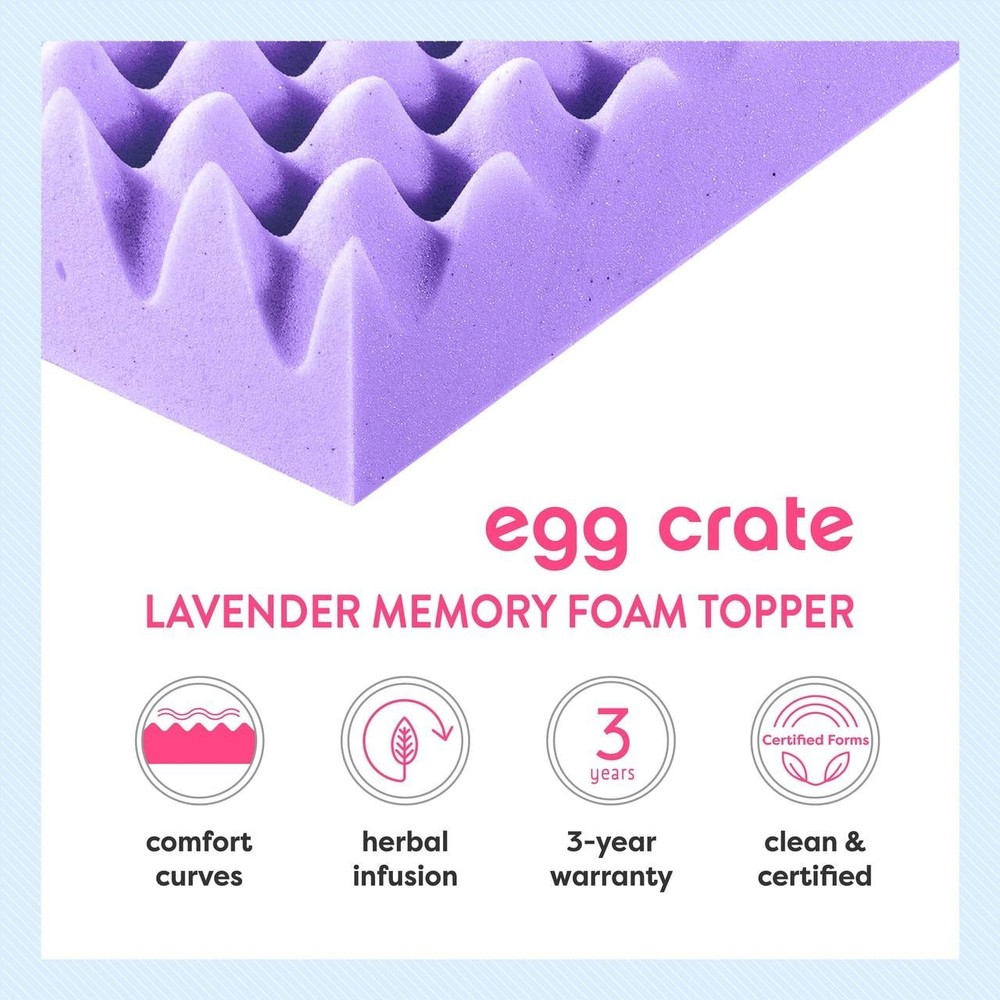 2" Egg Crate Lavender Memory Foam Mattress Topper Full