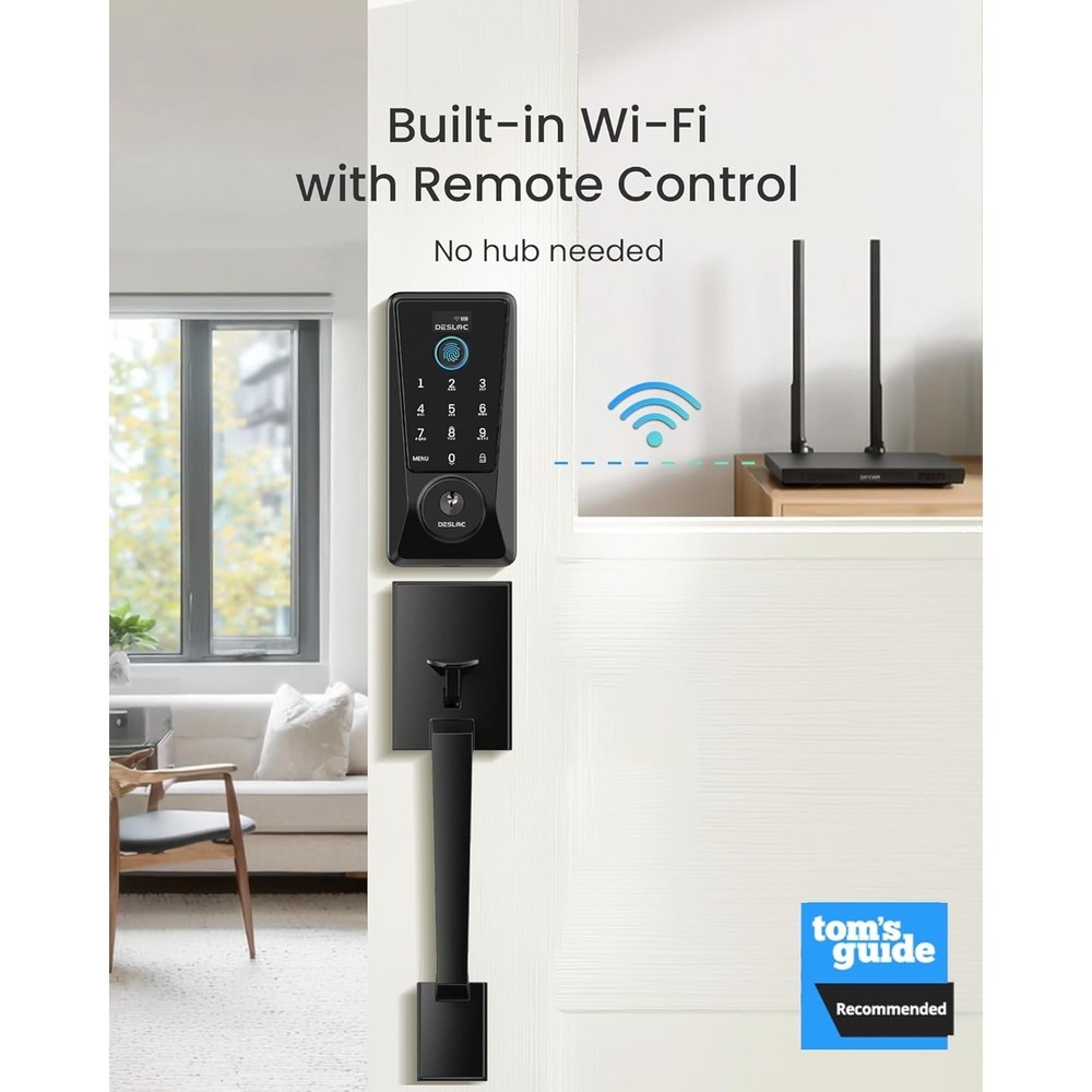 Smart Lock with Handle Set Wi-Fi Fingerprint Keyless Entry Touchscreen Deadbolt