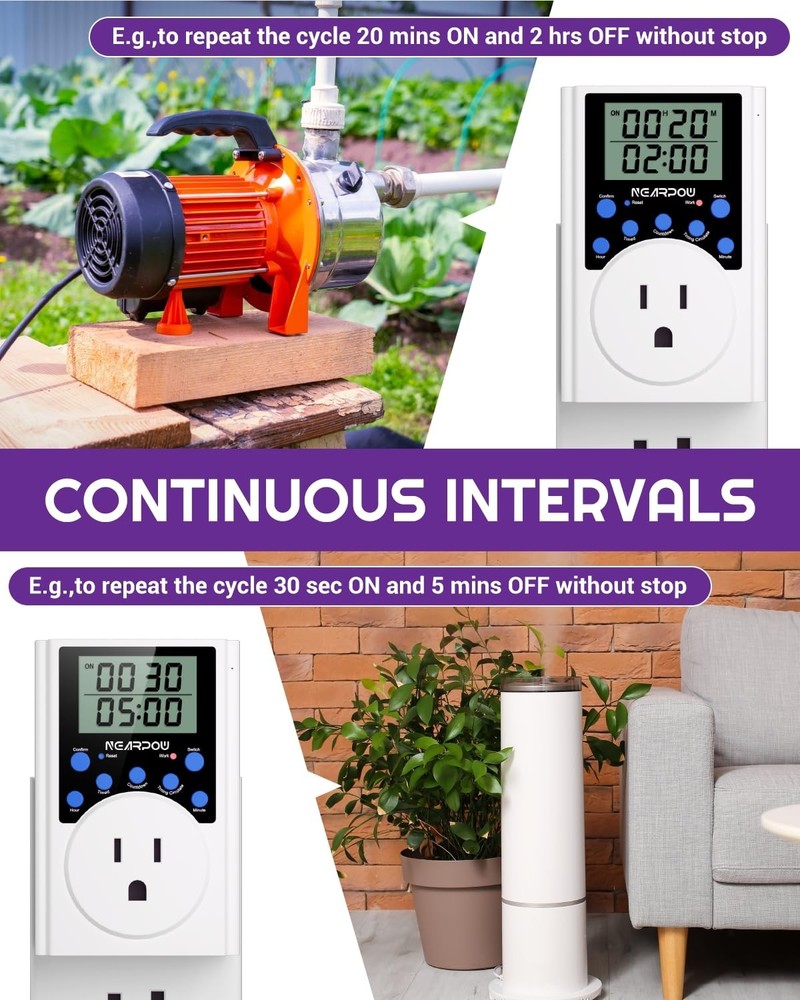 Smart 5-Inch LCD Timer Outlet, Fireproof Programmable Plug for Appliances, 15A