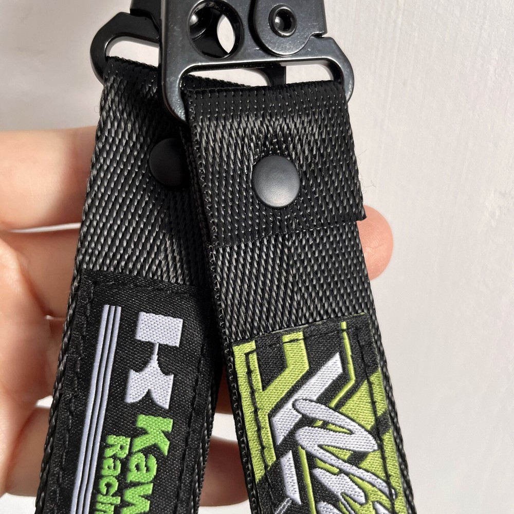 2x Double Side Keychain Backpack key Ring Strap for Kawasaki Ninja Black Green