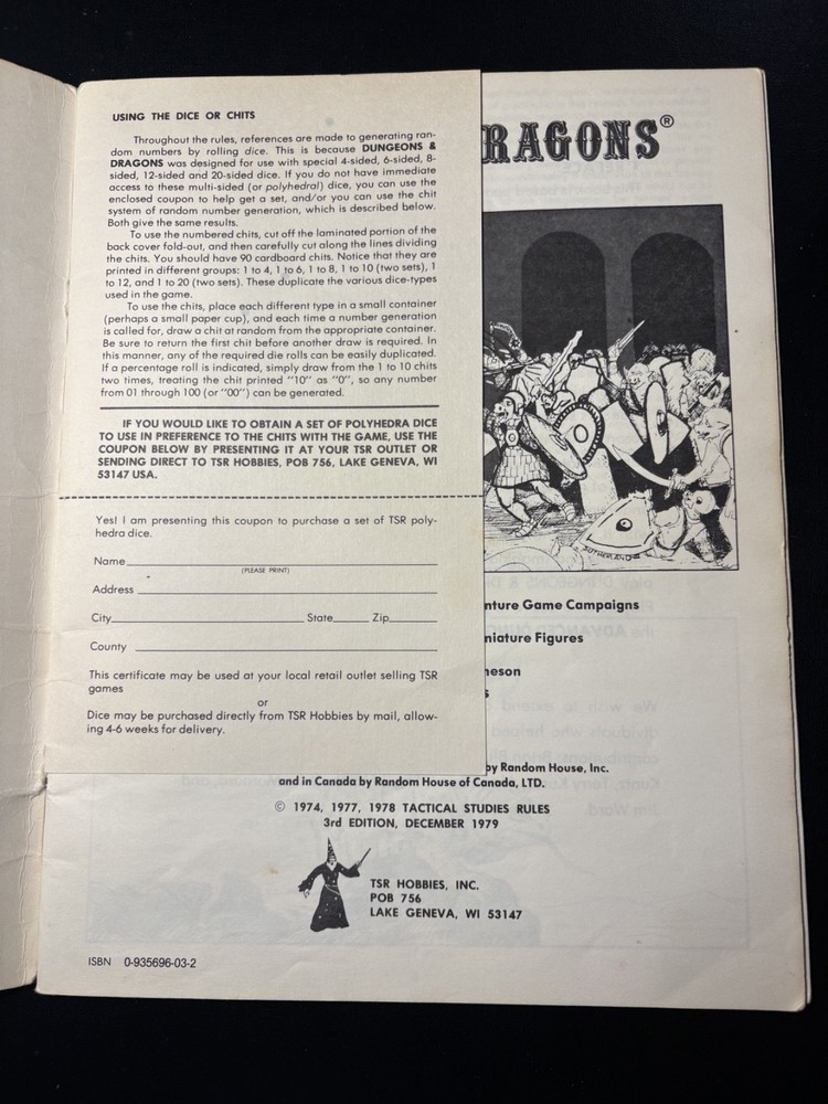 Dungeons & Dragons Basic Set RuleBook 3rd Edition 1979 TSR Games 2001 Gary Gygax