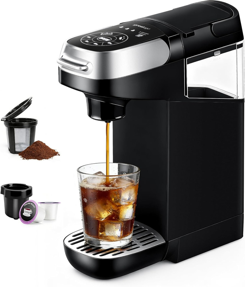 Compact Single Serve Coffee Maker for K Cups & Grounds, Fast Brew 6-12 Oz