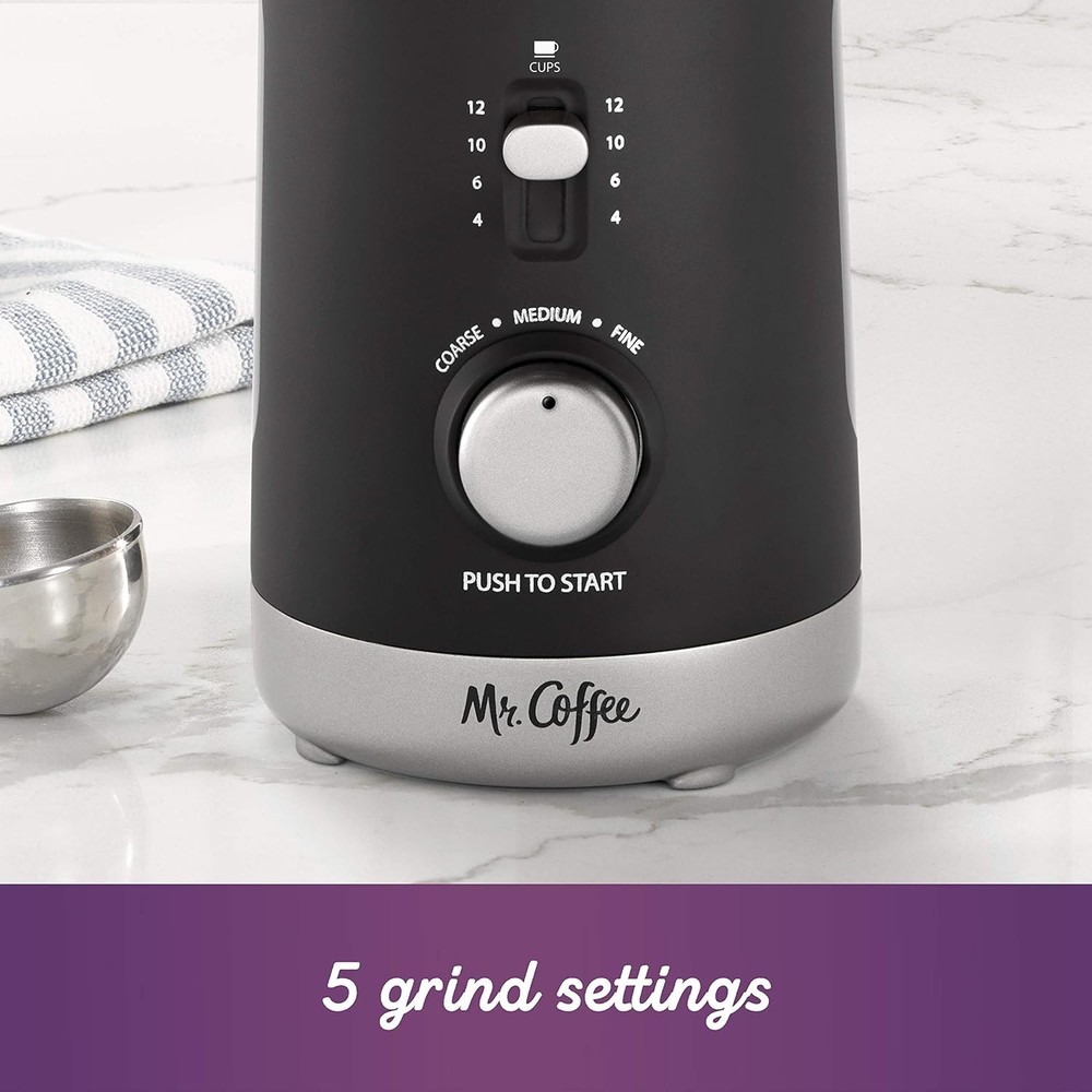 Compact Automatic Coffee Grinder - Effortless 12 Cup Brewing with 5 Settings