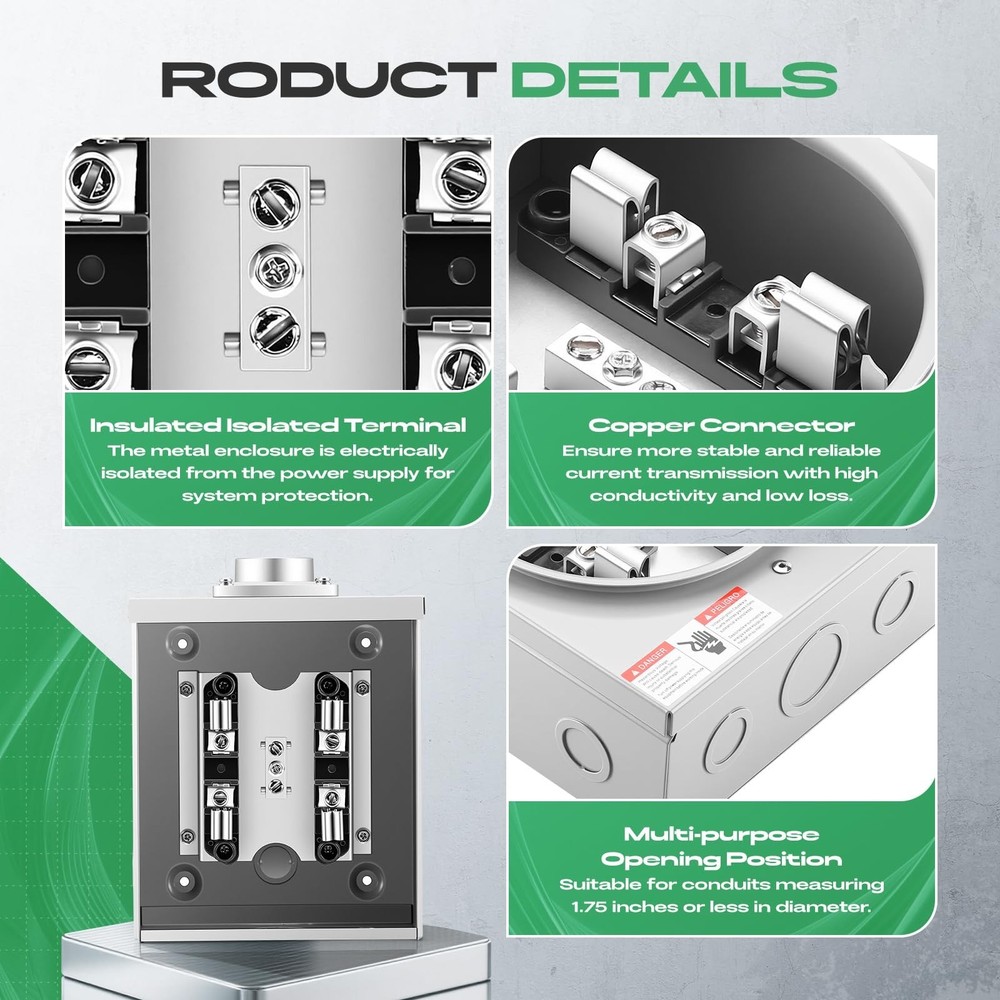 Meter Socket 100 Amp, 4-Jaw Meter Base Meter Socket 600V Single Phase 3-Wire ...