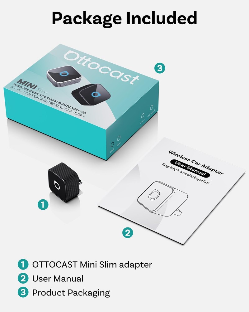 Ottocast Mini Cube 3.0 USB C Wireless CarPlay Adapter, Android Auto Black