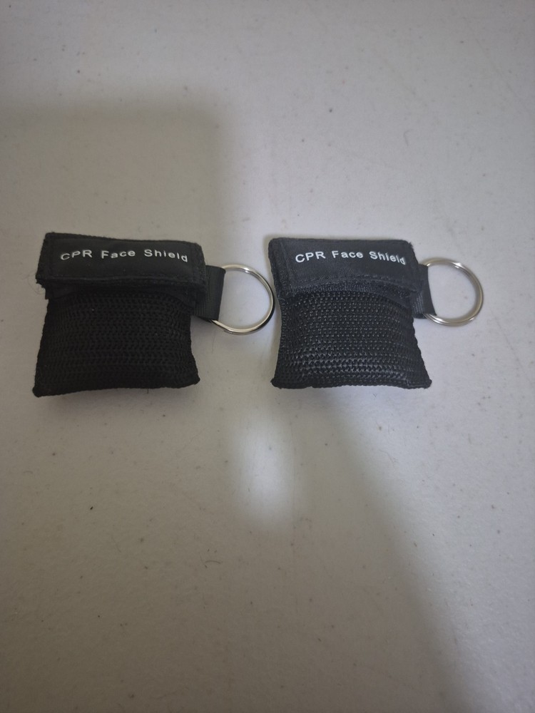 2 Black CPR Face Shield Pocket Mask with Keychain imprinted CPR 30:2