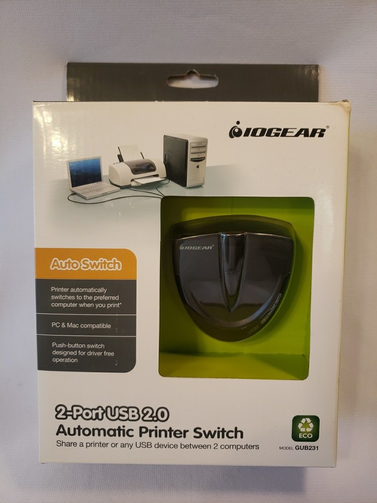 IOGear (GUB231) 2-Ports External USB 2.0 Automatic Printer Switch New