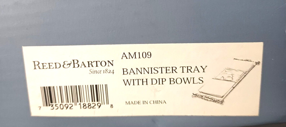 Reed & Barton Bannister Metal Rectangular Serving Tray with Ceramic Dishes 15.5"