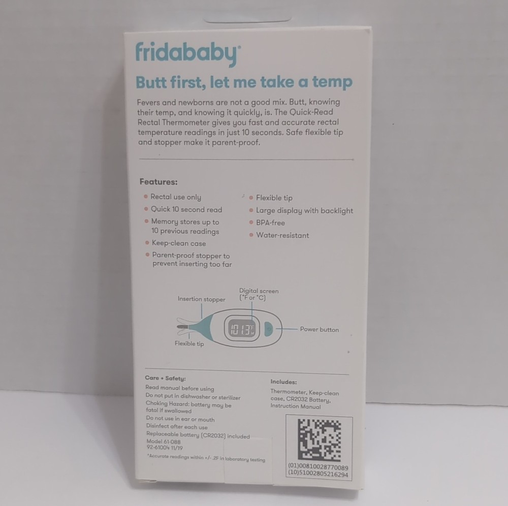FridaBaby Quick-Read Rectal Thermometer Backlit Flexible Tip Water-Resistant