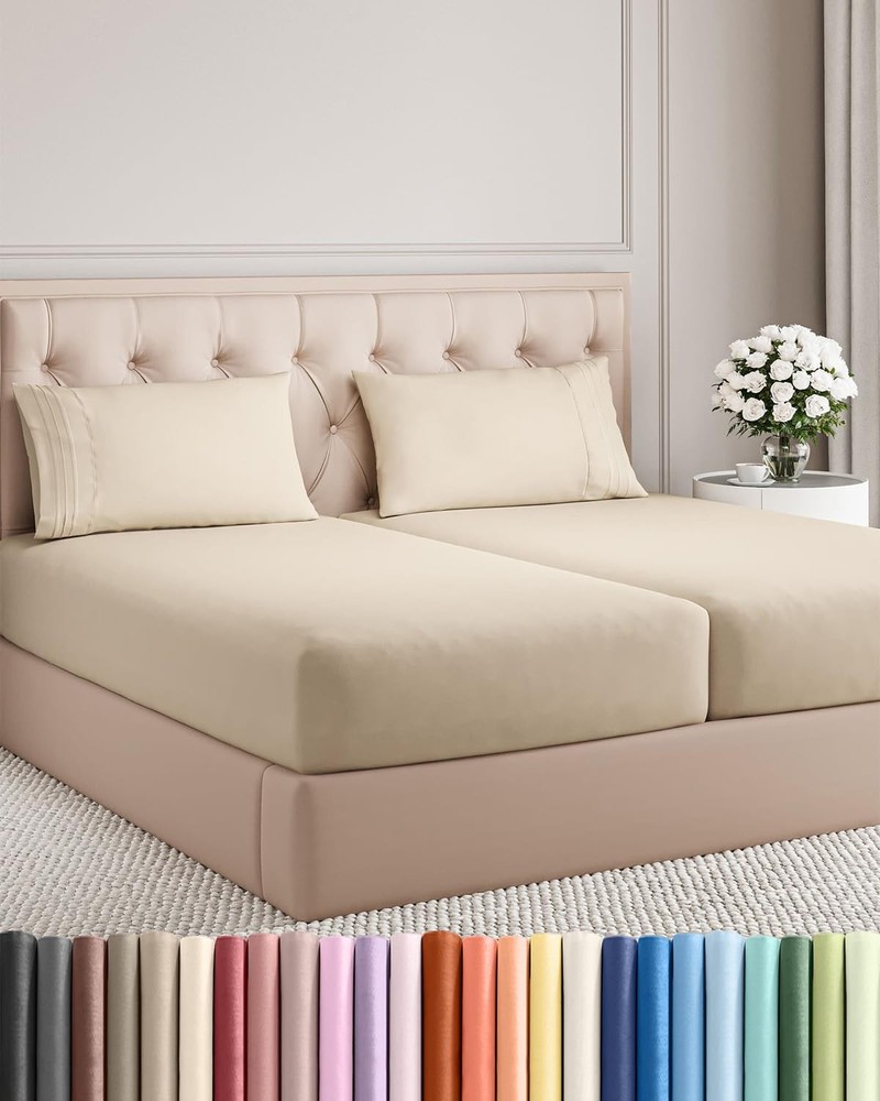 Split King Size 5 Piece Sheet Set - Comfy Breathable  Cooling Bed Sheets Set ...