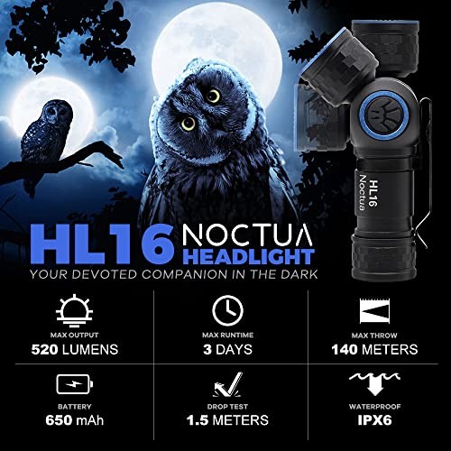 HL16 NOCTUA Rechargeable Headlamp, Multi-Functional Right Angle Waterproof