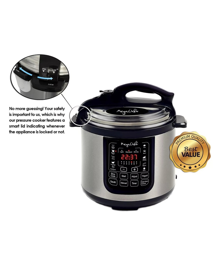 Megachef 8-Quart Digital Pressure Cooker – Steel, Black & Silver,Multi-Function
