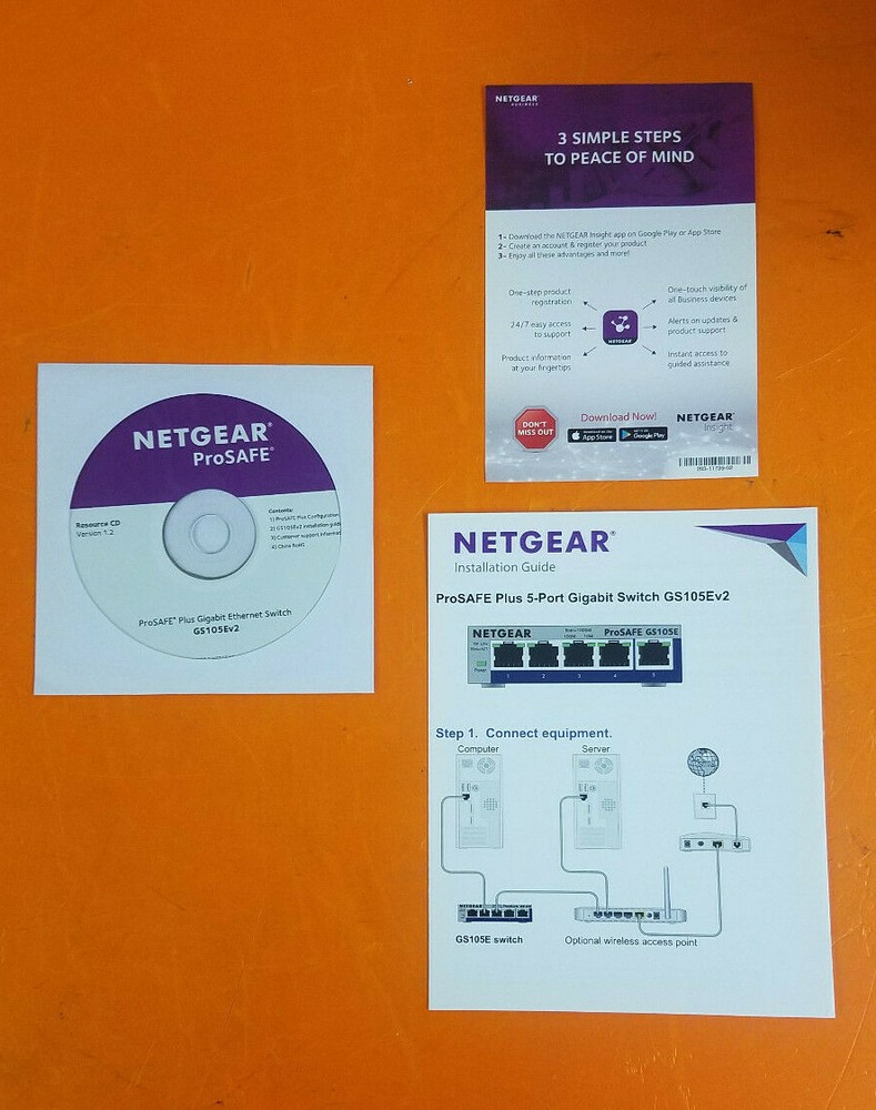 ⭐️⭐️⭐️⭐️⭐️ NETGEAR ProSafe GS105Ev2 Resource CD & Installation Guide Bundle