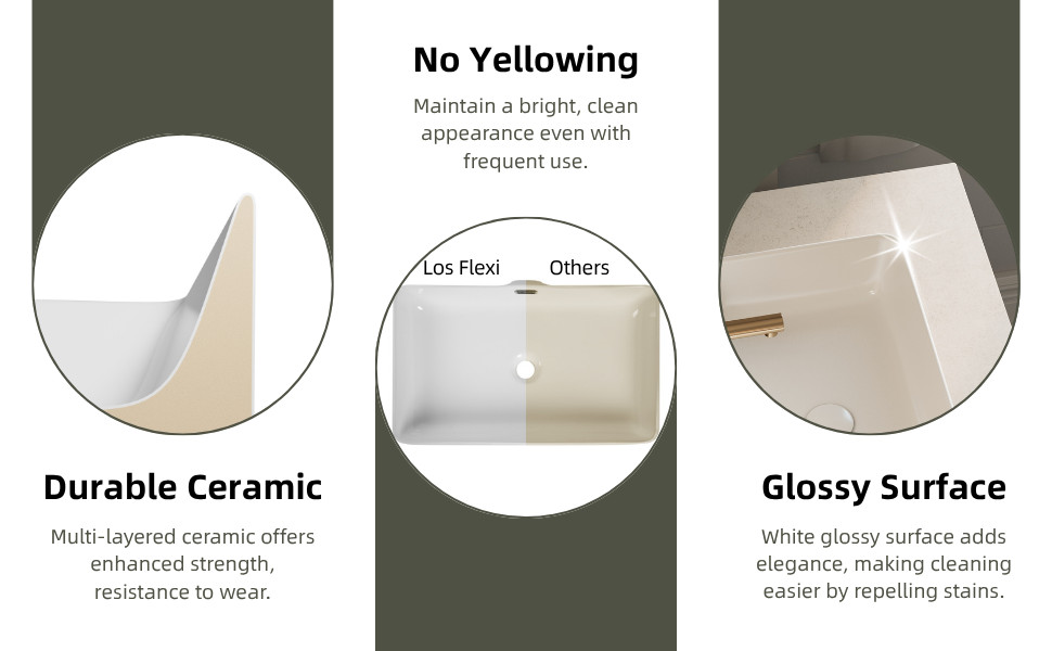 Los Flexi 24" x 15" Rectangular Vessel Sink with Overflow, White Porcelain