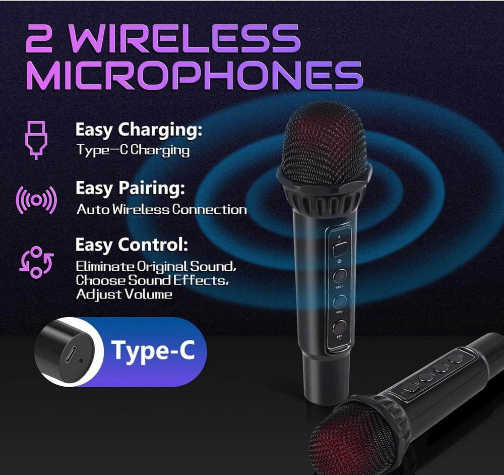 Fansbe Tech Karaoke Machine Bluetooth 2 Microphones Machine Bluetooth Sound