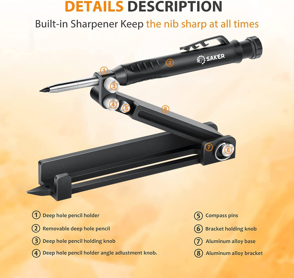 Multi-Function Scribing Tool- Construction Pencil- Aluminum Alloy Scribe Tool wi