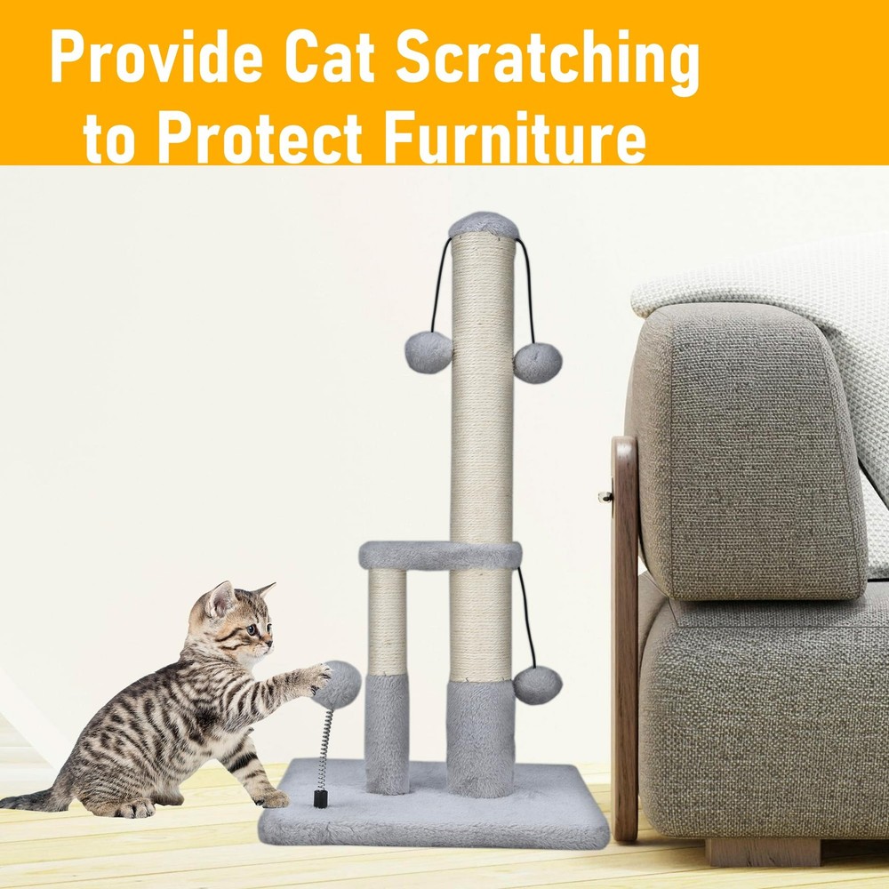 Dimaka Tall Cat Scratching Post, Double Lower Posts Extra Stable Grey