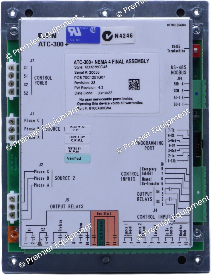 EATON ATC-300+ 6D32360G45 AUTOMATIC TRANSFER SWITCH CONTROLLER