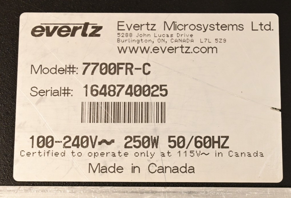 Evertz 7700 Multiframe Chassis Empty w/ Backplane Rack Mount 7700FR-C