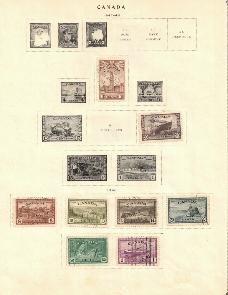 Canada Collection page containing 18 Canada Stamps