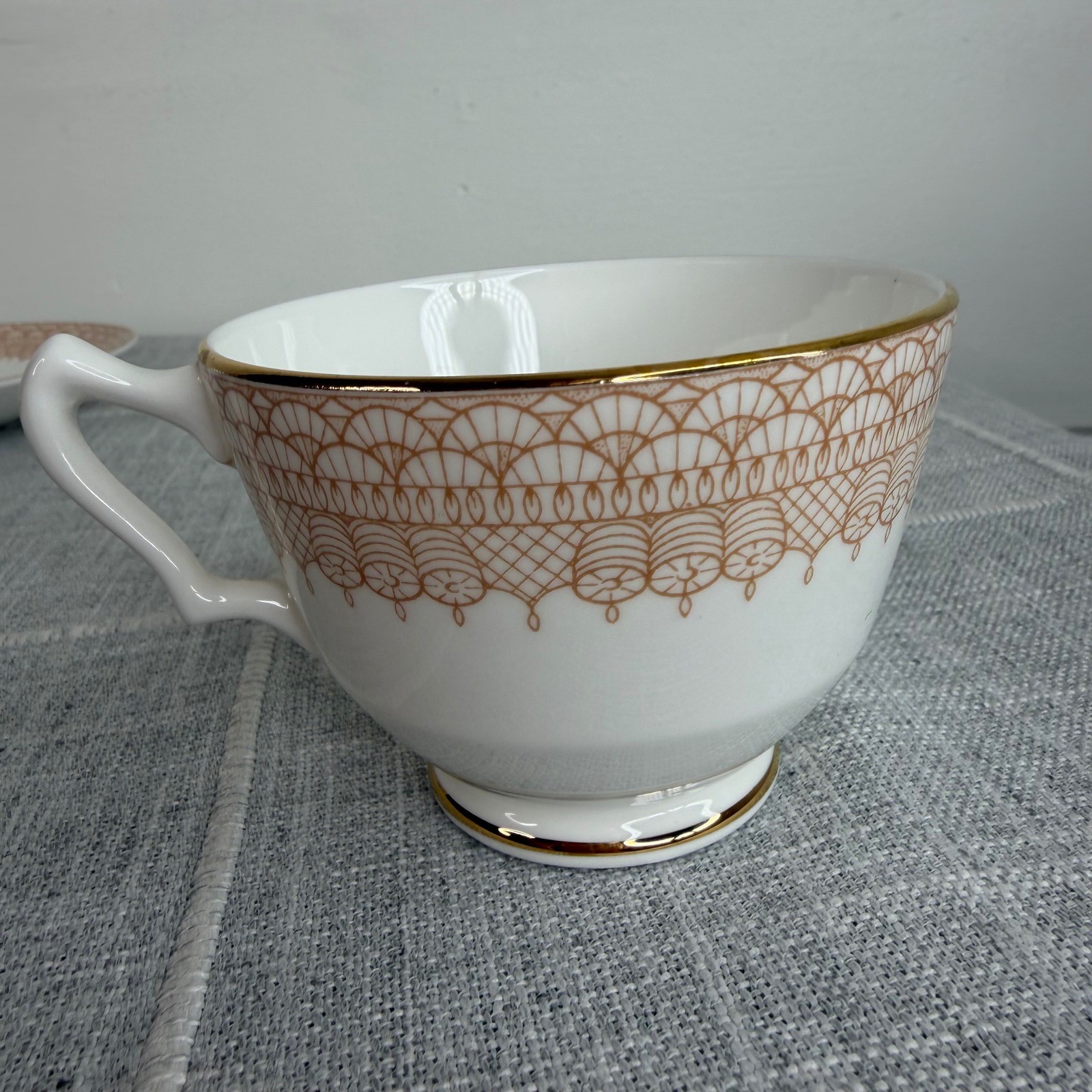 Crown Staffordshire Classic Footed Cup And Saucer Gold Lace White & Gold