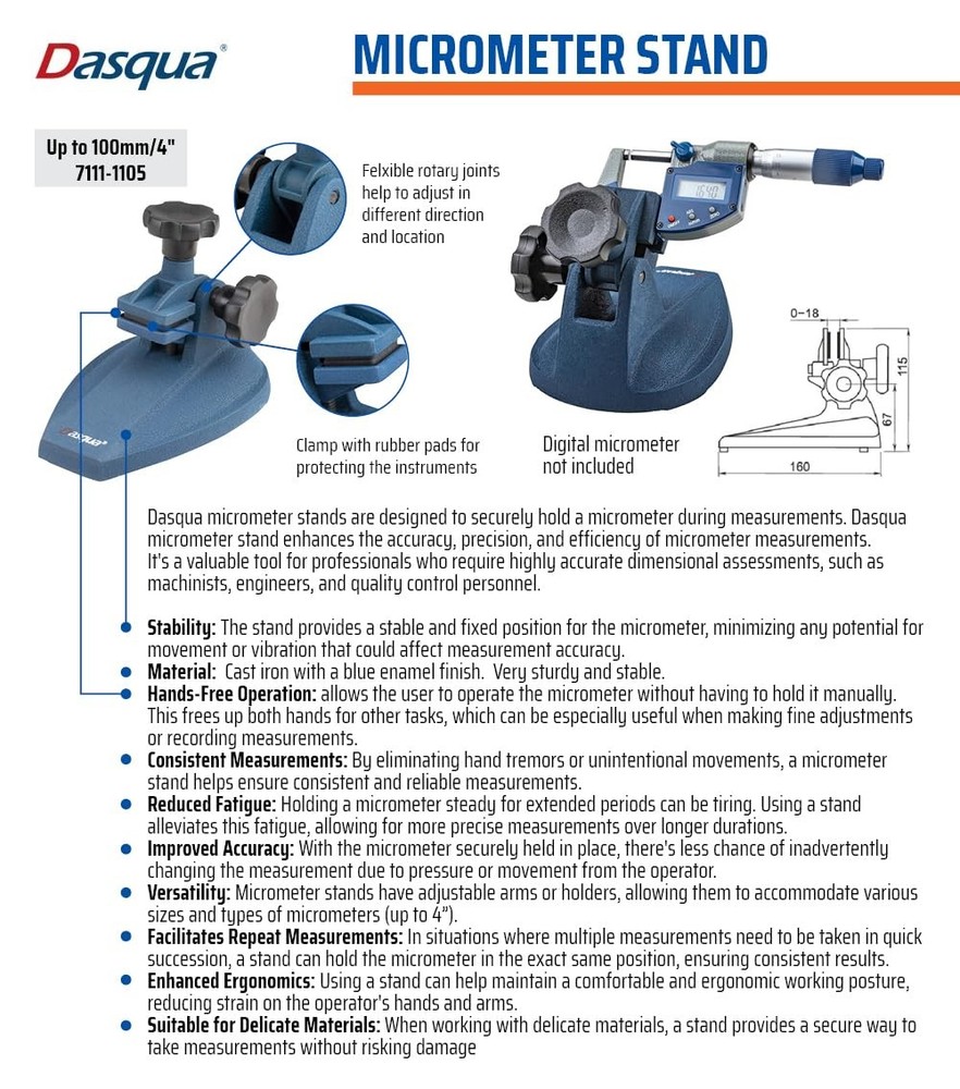 Dasqua 7111-1105 Micrometer Stand