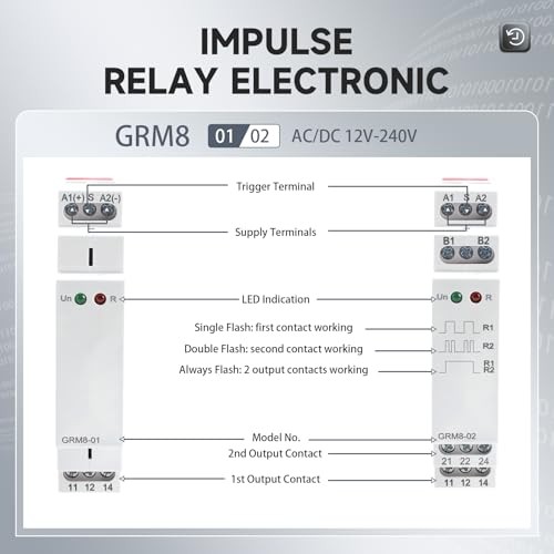 Electronic Impulse Latching Relay, GRM8-01 16A Memory GRM8-01AC/DC12V~240V