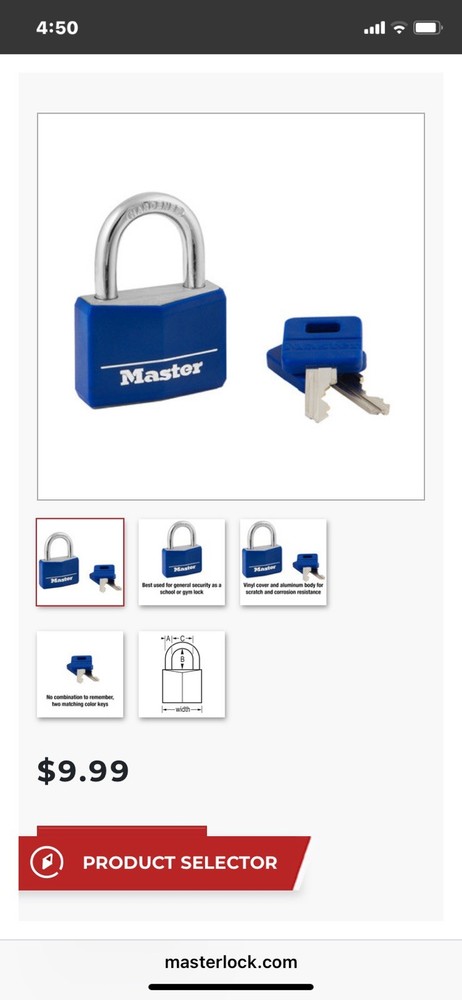 Master Lock 142DCM Covered Aluminum Keyed Padlock, 1-Pack, Blue