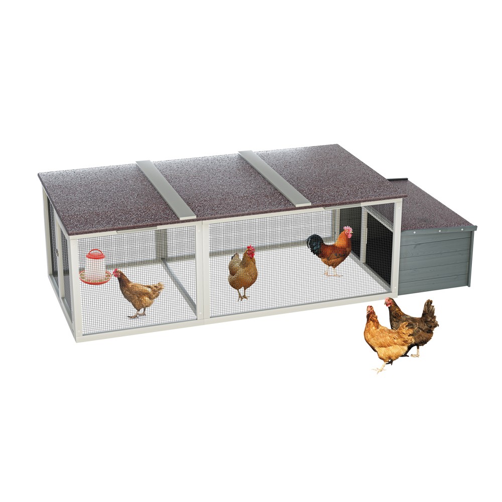 20.93ft² Walk-in Chicken Coop - Large Wooden Hen House w/ Metal Mesh Run Farm