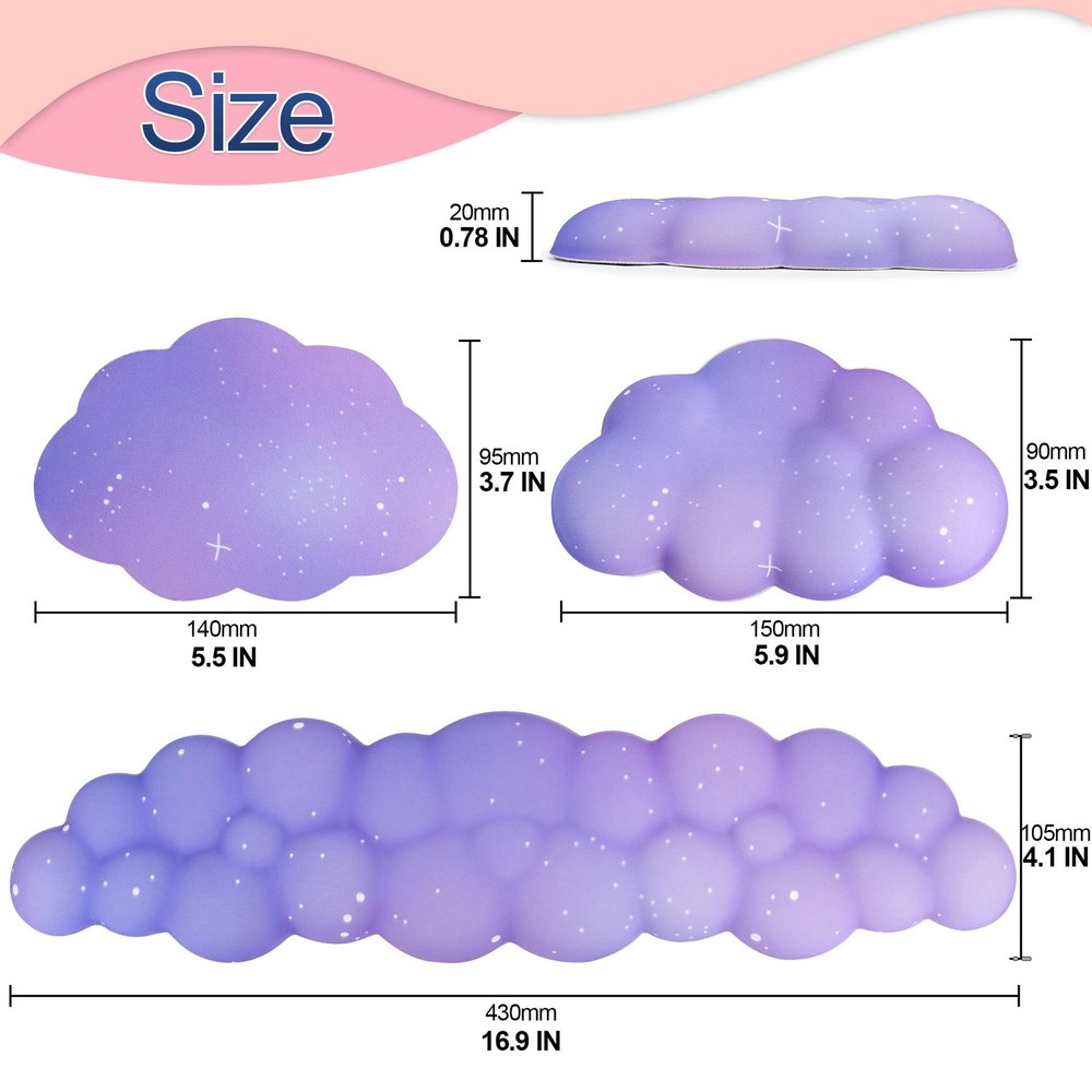 Cloud Wrist Rest Set for Keyboard and Mouse, Includes Cute Coaster, with Comp...