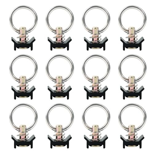 12 Pack L Track Tie Down O Ring Accessories - Black & Silver
