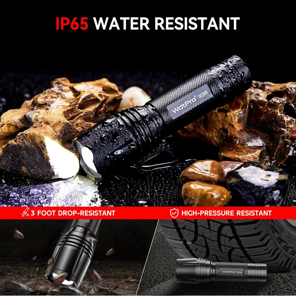 LED Flashlight High Lumens SR2000 Pro - 2 Pack Brighter Tactical Flashlights wit