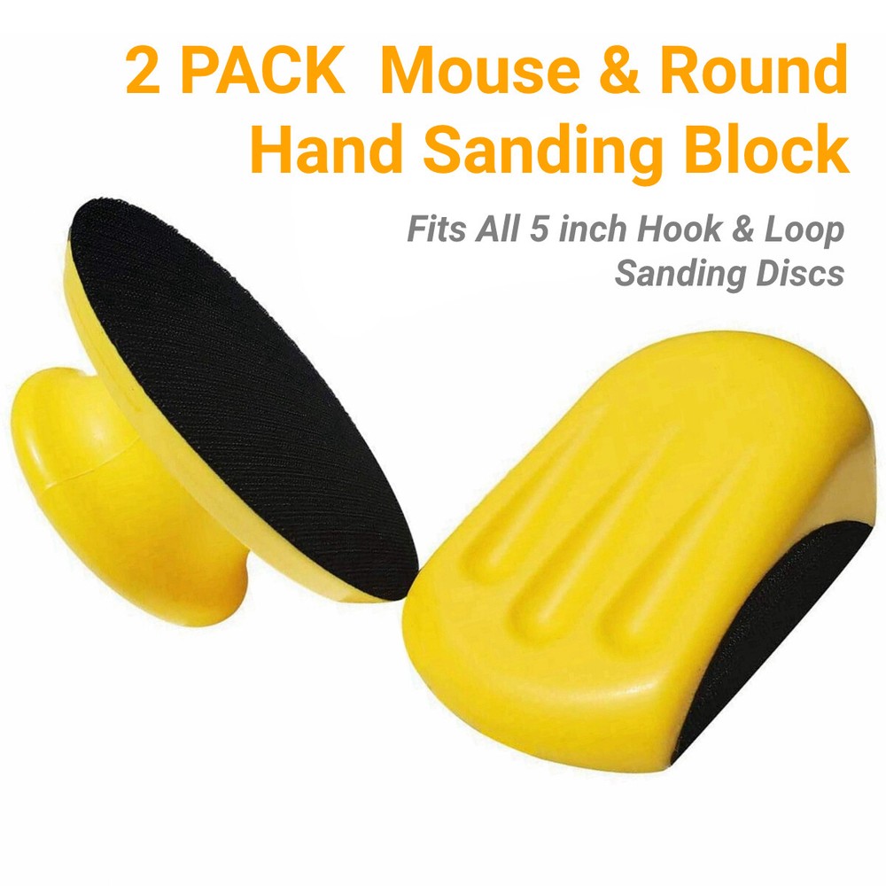 2PACK 5" Foam Hand Sanding Blocks Pad Mouse & Round Hook Loop Disc Backing Plate
