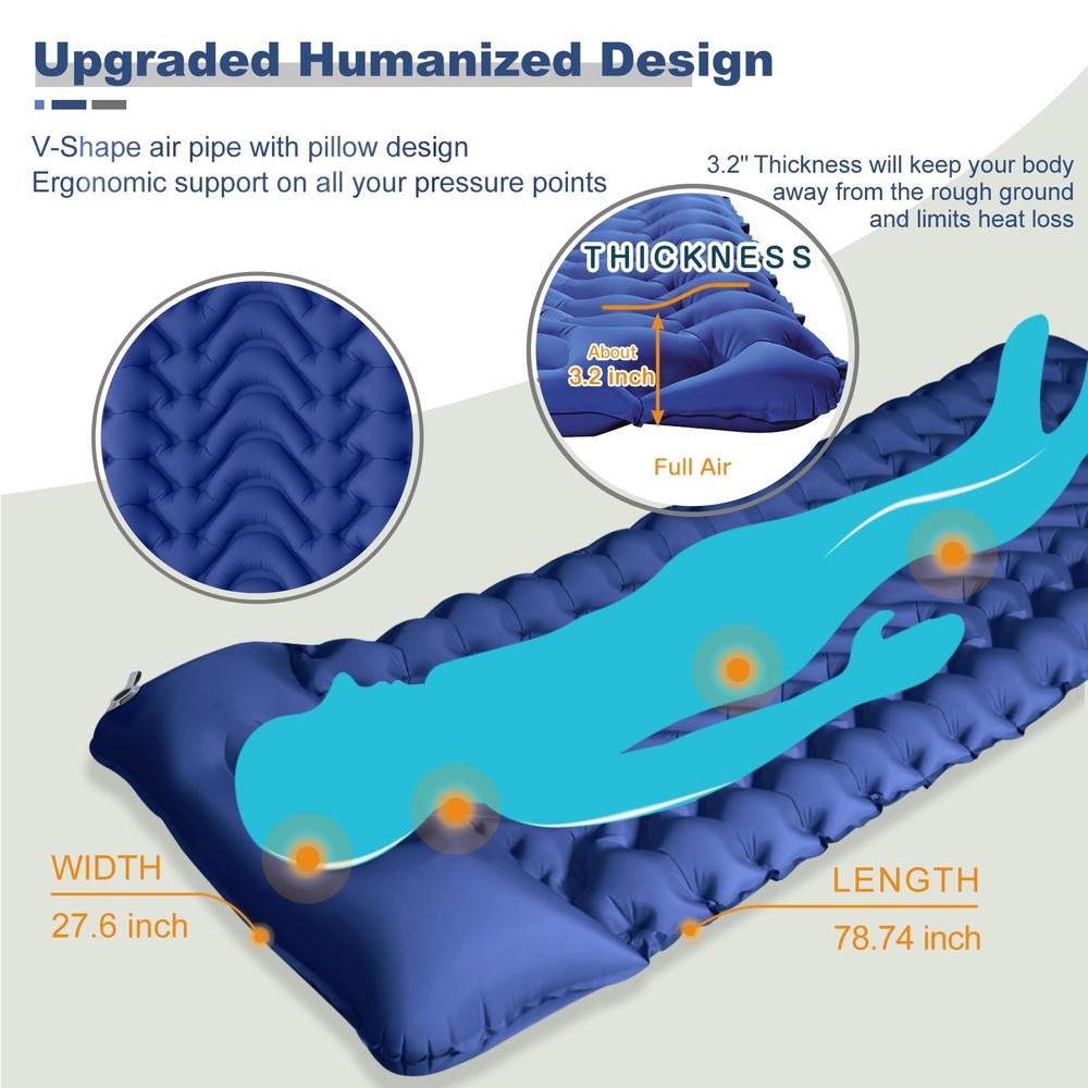 MEETPEAK Sleeping Pad, Extra Thickness Inflatable Camping Sleeping Mat with P...