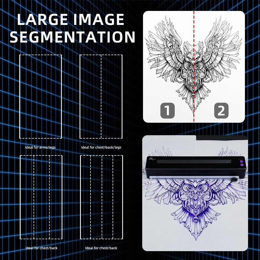 Wireless Tattoo Printer Kit with Holder and Roll Stencil Paper Easy Use