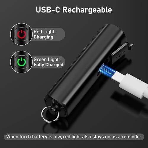 Rechargeable EDC Flashlight, 360L Mini Keychain Flash Light with 3 1 Black