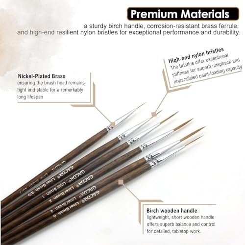 Rigger Liner Brushes, 6 Pcs Extra Long Fine Tip Paint Brush Set Script