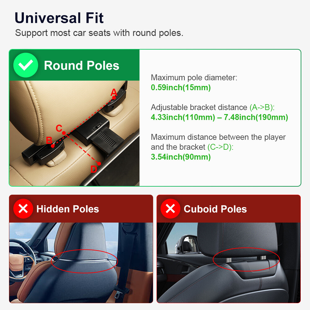 14" Android 64GB QHD Screen Car TV Backseat Headrest Monitor 4K WiFi +Headphones