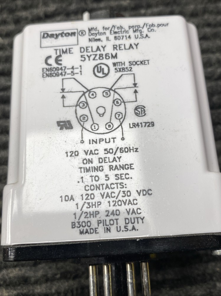 NEW DAYTON 5YZ86M TIMER TIME DELAY RELAY .1SEC-5 SEC