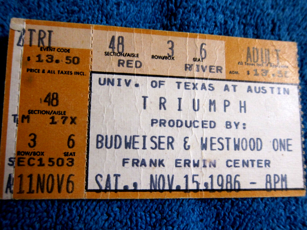 ✅ RARE ✅ TRIUMPH ✅1986✅AUSTIN  TEXAS✅THE SPORT OF KINGS CONCERT TICKET STUB✅