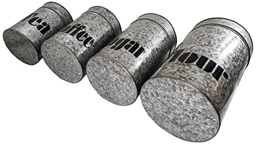 4 Set Galvanized Metal Kitchen Storage Canisters w\ Lids-Labeled w\ diff labels