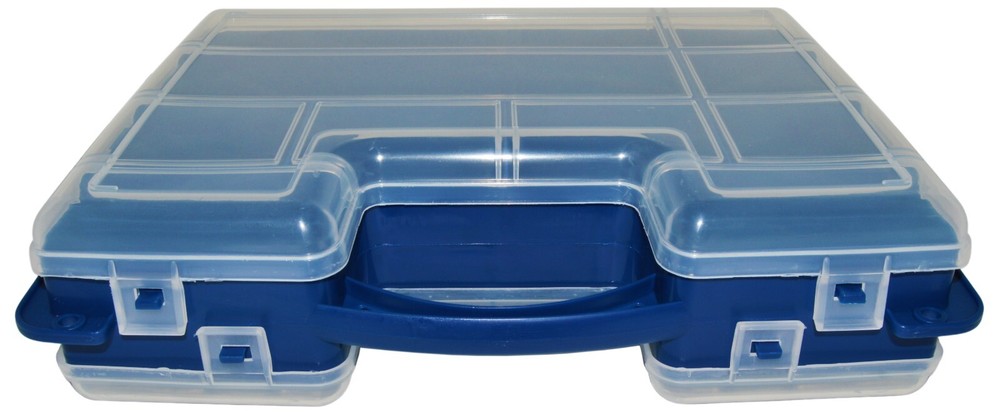 Portable Hobby Storage Box with Latching Lid & Handle, 2 Sided, 14 Compartments