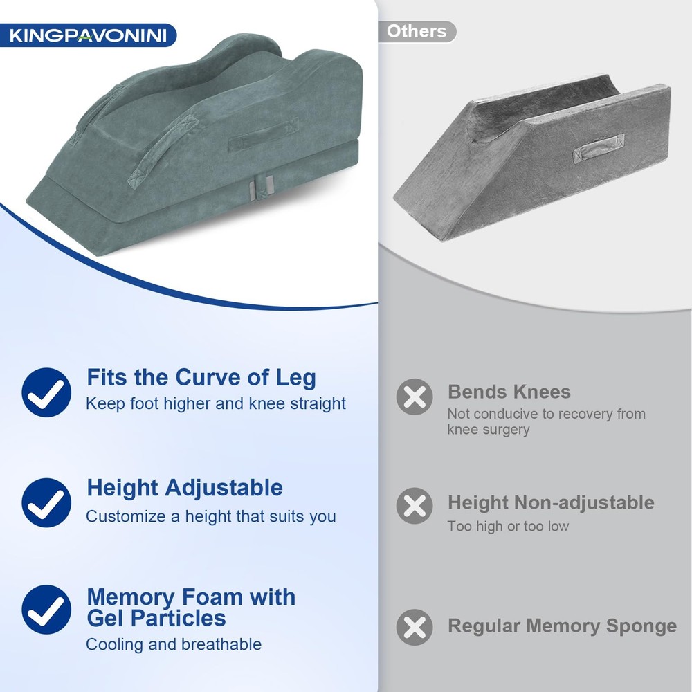 Adjustable Leg Elevation Pillows for After Surgery, Ergonomic Curve Keeps Kne...