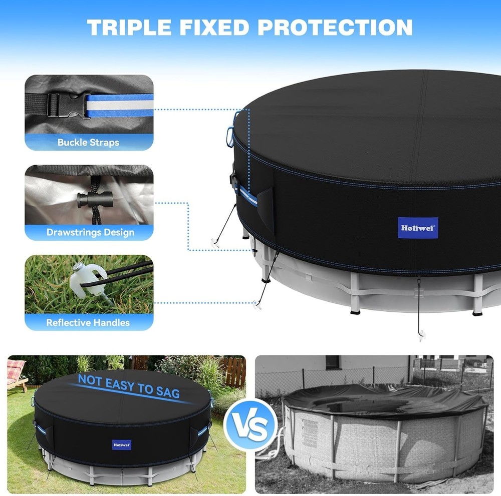 12 Ft Round Pool Cover UV Resistant Waterproof with Drawstring & Nails