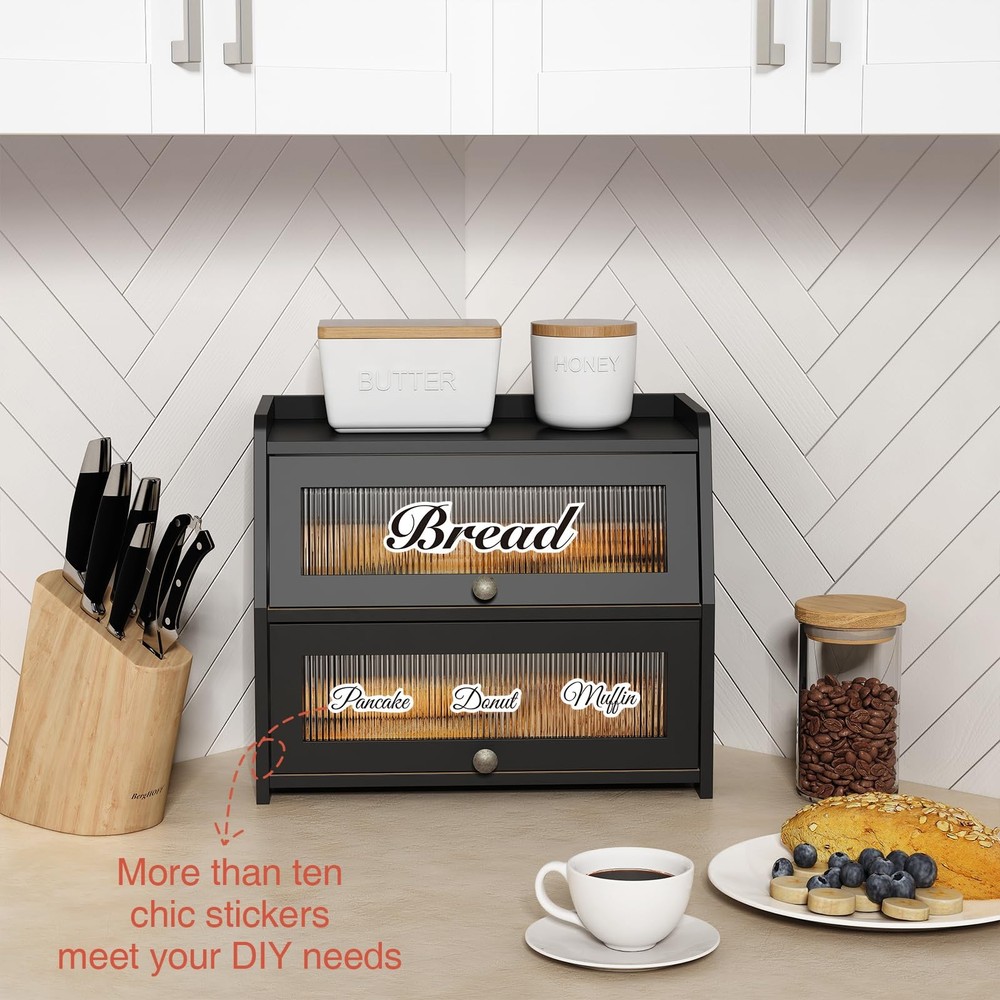 Goozii Large Bread Box for Kitchen Countertop, Black Extra Large,