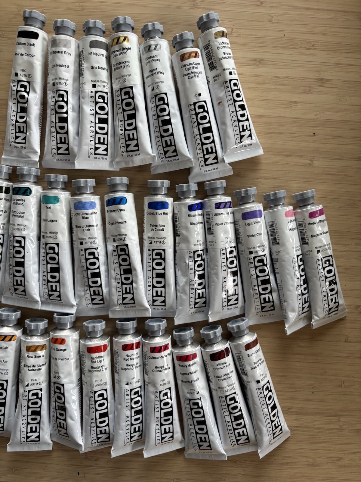 LOT OF 35 GOLDEN Acrylic Artist Colors Paints 2fl oz Tubes *NEW